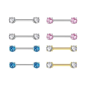 1 Pair Stainless Steel Zircon Nipple Ring Barbells, Unisex Body Piercing Jewelry
