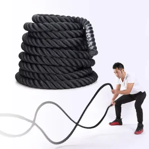 1.5 Inch Nylon Black Battle Rope, 30/40/50 Feet, with Anchor