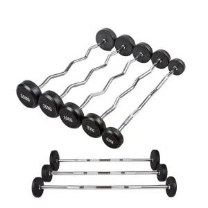 10-50KG Rubber Fixed-Weight Straight and Curl Barbell Set