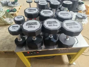 10-Sided Non-Rolling Rubber Dumbbell with Steel Core for Commercial Gym Strength Training