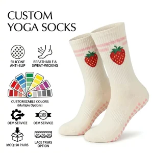 100% Cotton Knitted Ankle Anti-Slip Pilates and Yoga Socks with Breathable Arch Support for Women