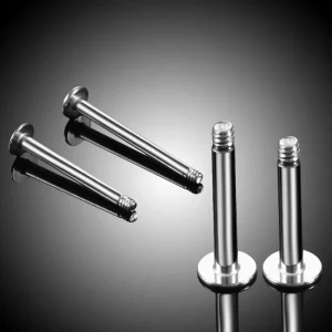 100-Piece Steel Labret Posts with Screw-Thread Heads 16G/14G for Lip Piercing and Body Jewelry