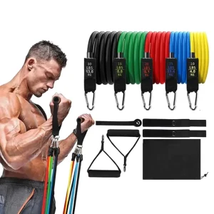 100LB 11-Piece TPE Resistance Band Set for Full-Body Training, Fitness and Bodybuilding