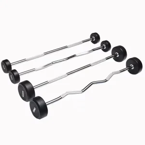 10kg-50kg Cast Iron Barbell Set, Black Fixed Straight Rubber-Coated Steel Bar