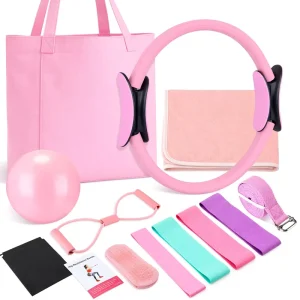 11 Pcs Yoga Accessories Set Pilates Kit Magic Circle Tote Bag Resistance Bands Strap Socks Towel Ball TPE Loop Women