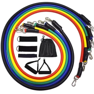 11-Piece Elastic Resistance Band Set for Home Gym, Yoga, and Pilates