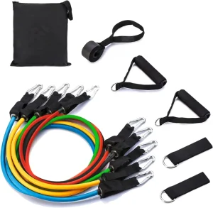 11-Piece Fitness Exercise Band Set with Door Anchor, Tension Tubes, Workout Handles, Rubber and Latex