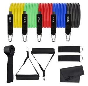11-Piece Rubber Resistance Band Set with Training Bar