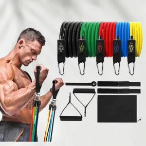 11-Piece TPE Fitness Tension Rope Body Building Gym Multi-Functional Exercise Bands Set with Light Resistance Belt