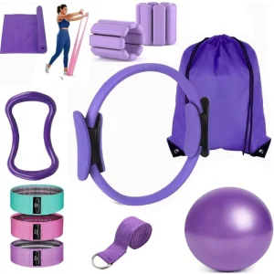 11Pcs Multi functional Durable Yoga Pilates Equipment Set Yoga Mat Pilates Ring Wrist Ankle Weights Yoga Ball Home Gym Workout