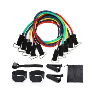 11pcs 150lbs Toning Tube Resistance Bands Set Portable for Fitness Workout and Yoga Exercise Use Latex Elastic Rubber Tube Bands