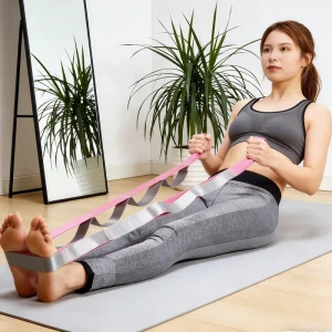 12 Loop Yoga Stretching Belt with Custom Logo & Illustrated Exercise Guide for Physical Therapy