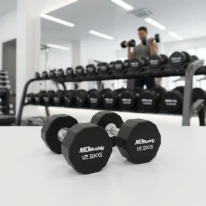 12-Sided Rubber-Coated Carbon Steel Dumbbells with Custom Logo for Bodybuilding