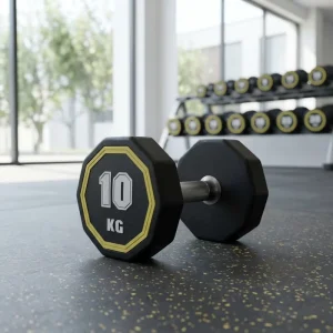 12 Sided Rubber Fixed Dumbbell Iron Weight Lifting Strength Training Round Rubber Fixed Dumbbell Commercial Gym Dumbbell Set