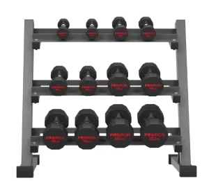 128kg Twelve-Sided Rubber-Coated Steel-Core Hex Dumbbell Set with Rack