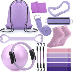 13-Piece Yoga Pilates Accessories Kit Fitness Resistance Band Home Workout Kit Portable Pilates Set with Anti-Slip Pilates Socks