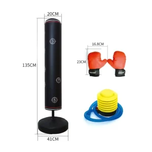 135cm Freestanding PVC Punching Bag Set for Kids and Adults with Inflatable Pump