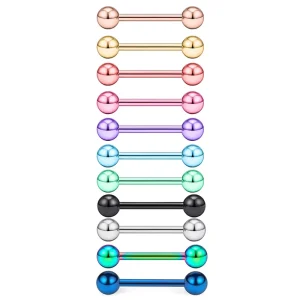14G Mixed-Color Stainless Steel Straight Barbell Tongue Rings 5/8″ Length 10 Color Options