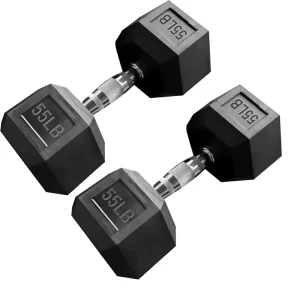 15-550 lb Stainless Steel Rubber Hex Dumbbell Set for Home Gym Strength Training