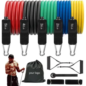 150Lbs Wall Mount Resistance Bands Fitness Training Elastic Latex Tube 11 Pieces Resistance Bands Set