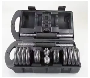 15kg Cast Iron Adjustable Yoga Dumbbells Set ABS Plastic Case Black