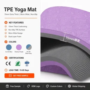 15mm TPE Yoga Mat Extra Thick Wide 90cm Non Slip Exercise Fitness Gym Mat Eco Friendly Cushion Shock Absorption Custom