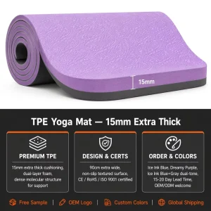 15mm TPE Yoga Mat Extra Thick Wide 90cm Non Slip Exercise Fitness Gym Mat Eco Friendly Cushion Shock Absorption Custom