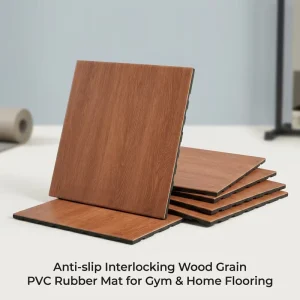 15mm Thick Wood Grain PVC Surface Rubber Back Eco-friendly Waterproof Anti Slip Interlocking Floor Tile Cutting for Home