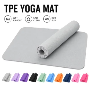 183*61cm Black TPE Yoga Mat, Lightweight Cushioned Non-Slip Exercise Mat for Pilates and Workouts