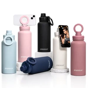 1L 32oz Stainless Steel Insulated Magnetic Water Bottle with Phone Holder
