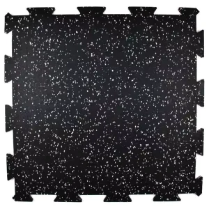 1m x 1m Interlocking Rubber Sports Floor Mat Tiles for Gym Flooring, Black with EPDM Flecks