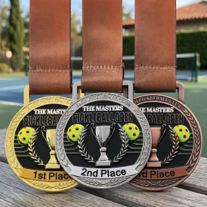 1st, 2nd and 3rd Place Pickleball Medals, Zinc Alloy, 3D Enamel Logo, for Pickleball Competitions