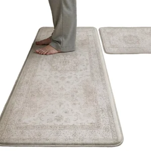 2-Piece Anti-Fatigue Cushioned PVC Kitchen Mats Waterproof Non-Slip Vintage Mats