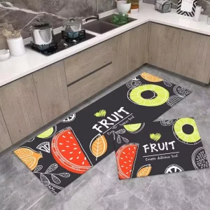 2-Piece Anti-Fatigue Geometric Pattern Thin Kitchen Mat Set Water-Absorbent Non-Slip