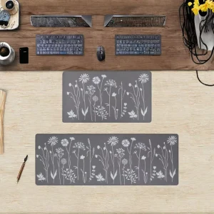 2-Piece Cushioned PU Anti-Fatigue Waterproof Non-Slip Kitchen Mat Set with Floral Pattern, 17 x 47 in
