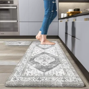 2-Piece Waterproof Memory Foam Anti-Fatigue Non-Slip Bathroom Mats for Sink, Grey, 17.3×29
