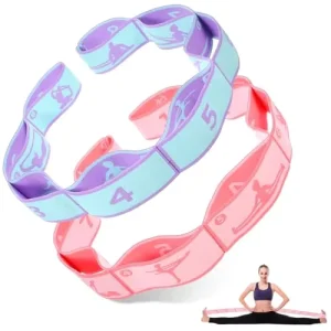 2-Piece Yoga Stretching Strap 8 Loops for Physical Therapy Pilates Dance and Gymnastics