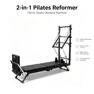 2-in-1 Heavy-Duty Carbon Steel Pilates Reformer with Adjustable Resistance, Smooth-Sliding Carriage, and Low Noise