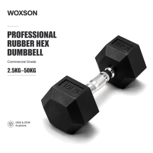 20kg Commercial Gym Grade Rubber Hex Dumbbells Rubber Coating Noise Dampening Suitable for Hotel Apartment Fitness Rooms