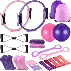 21-Piece Pilates Set with Ball, Yoga Ring, Stretching Strap, Resistance Bands, and Socks for Women