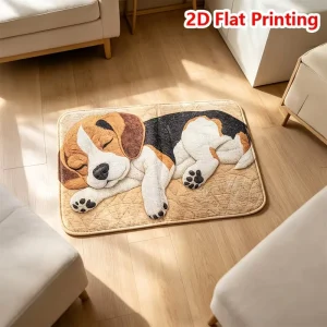 2D Printed Quilted Puppy Dog Floor Mat Soft Absorbent Non-Slip Bedroom Bathroom Rug
