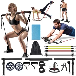 3-Section Yoga Bar Kit with Resistance Band for Pilates, Stretching, and Strength Training