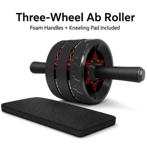 3-Wheel Ab Roller with Sponge Handle and Knee Mat