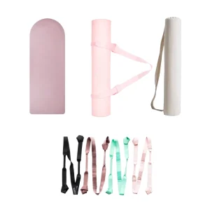 3-in-1 5mm PU and Natural Rubber Yoga Mat Set with Carrying Strap and Canvas Yoga Bag for Pilates