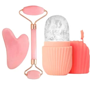 3-in-1 Facial Massage Set with Ice Cube Tray Portable Ice Roller and Gua Sha Board