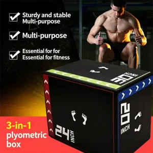 3-in-1 Wood Foam Plyo Box 20″ 24″ 30″ Soft Padded Wooden Jump Box for Fitness Training Crossfit Home Gym