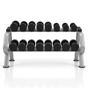 338KG Rubber-Coated Dumbbell Set with 10 Pairs and Rack, 2.5-25KG for Commercial Gym Strength Training