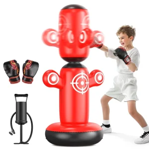 360-Degree Rotatable PVC Punching Bag with Gloves and Hand Pump for Kids