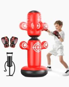 360° Rotatable Kids Freestanding Boxing Bag Inflatable Punching Bag with Gloves