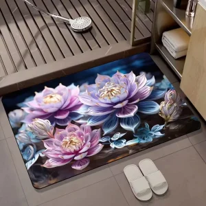 3D Flower and Mountain Print Anti-Slip Entrance Mat for Home Entryway, Living Room, or Porch